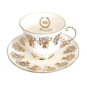 Elizabethan Staffordshire Hand Decorated 50th Anniversary Fine Bone China Tea Cu